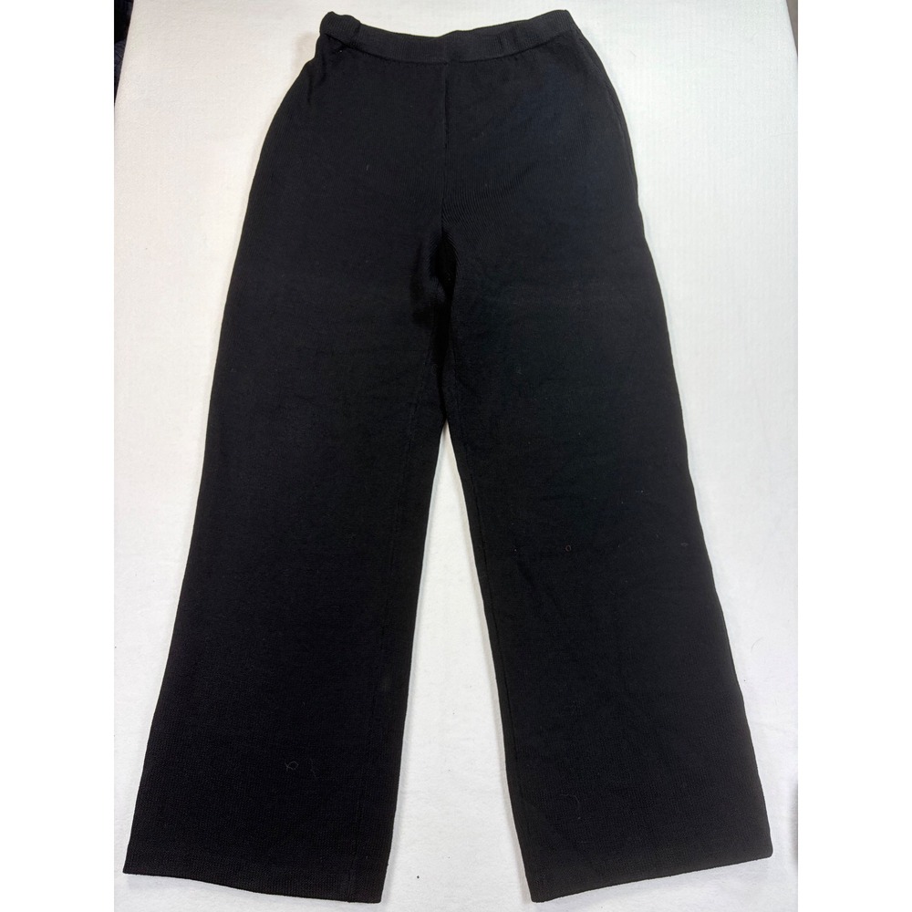 St. John Evening Marie Gray Black Knit Wide Leg Pants Santana Knit Size 6